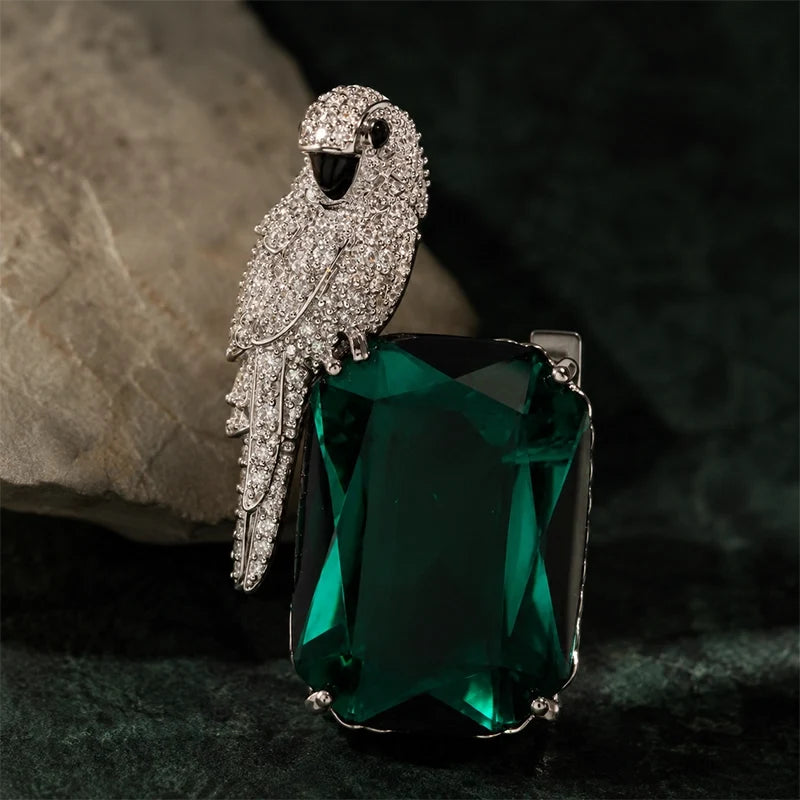 Emerald Parrot Brooch