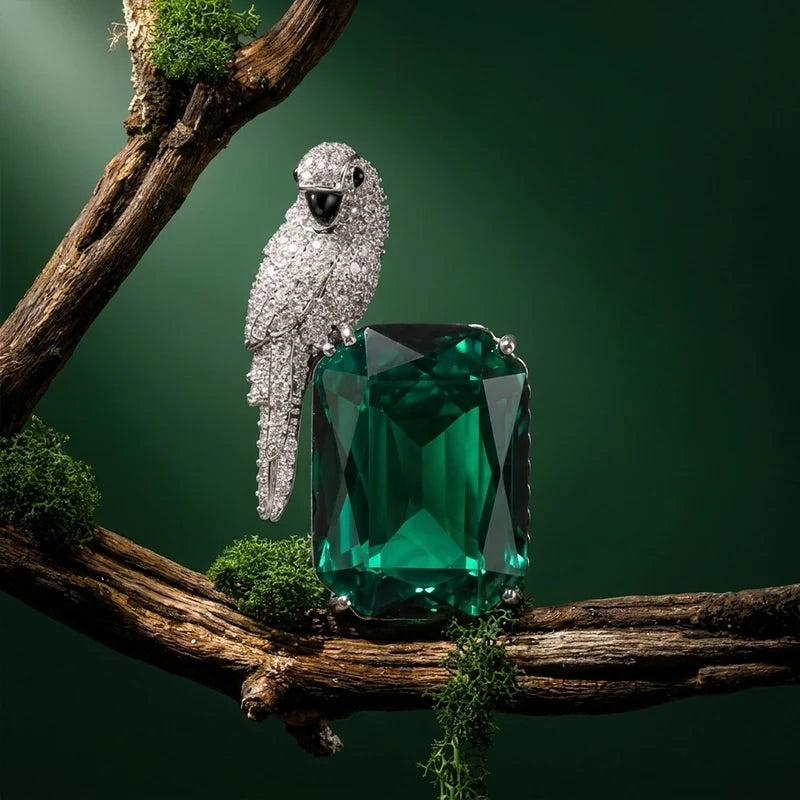 Emerald Parrot Brooch