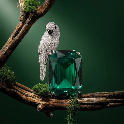 Emerald Parrot Brooch